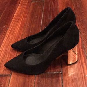 Steve Madden black suede shoes with gold heel